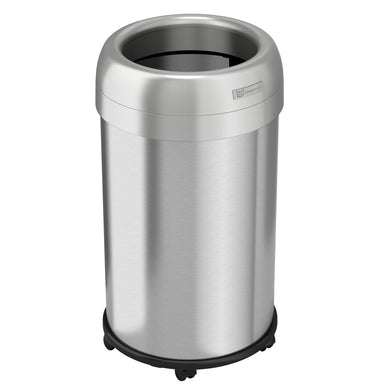 13 Gallon / 49 Liter Round Stainless Steel Open Top Trash Can with Wheels and Dual Odor Filters