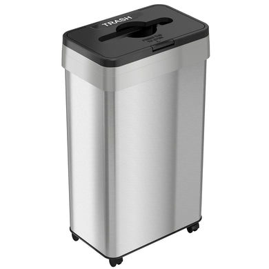 21 Gallon / 80 Liter Rectangular Stainless Steel Open Top Lided Trash Can with Wheels and Dual Odor Filters