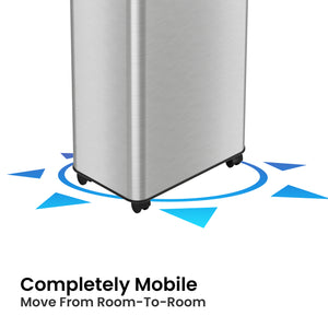 21 Gallon / 80 Liter Rectangular Stainless Steel Open Top Trash Can with Wheels and Dual Odor Filters Completely Mobile