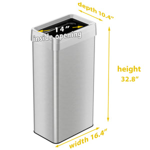 21 Gallon / 80 Liter Stainless Steel Rectangular Open Top Trash Can with Dual Odor Filters dimensions