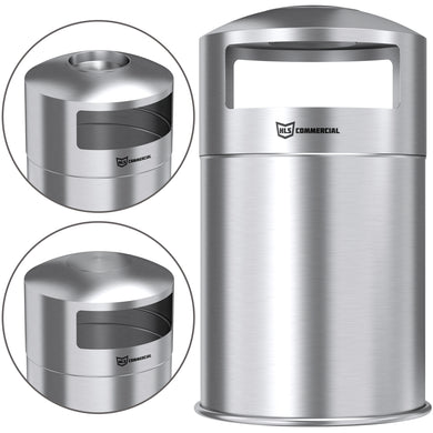 50 Gallon Indoor Dual Side-Entry Stainless Steel Round Trash Can with Removable Ashtray