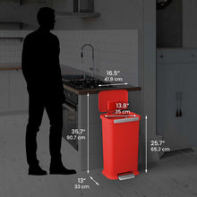 Load image into Gallery viewer, 13.2 Gallon / 50 Liter Step Pedal Trash Can (Red Plastic) dimensions