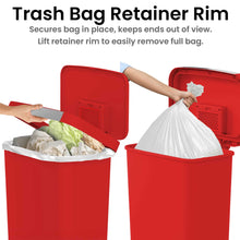 Load image into Gallery viewer, 13.2 Gallon / 50 Liter Step Pedal Trash Can (Red Plastic) trash bag retainer rim secures bag