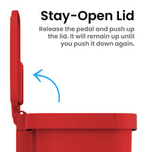 Load image into Gallery viewer, 13.2 Gallon / 50 Liter Step Pedal Trash Can (Red Plastic) stay open lid