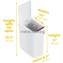 Load image into Gallery viewer, 3 Gallon / 10 Liter White Plastic Sensor Trash Can dimensions