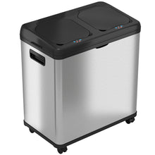 Load image into Gallery viewer, HLS16DCSS stainless steel dual compartment combo sensor trash can recycling bin with wheels