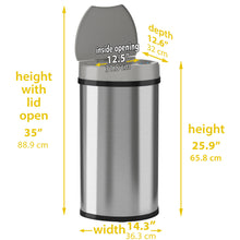Load image into Gallery viewer, HLS Commercial 13 Gal Semi-Round Sensor Waste Receptacle dimensions