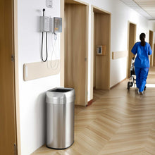 Load image into Gallery viewer, 13 Gallon / 49 Liter Stainless Steel Elliptical Open Top Trash Can in hospital hallway