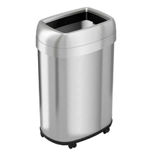 Load image into Gallery viewer, 13 Gallon / 49 Liter Elliptical Stainless Steel Open Top Trash Can with Wheels and Dual Odor Filters