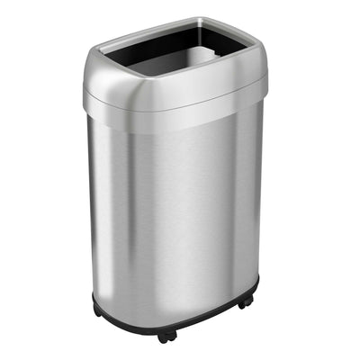 13 Gallon / 49 Liter Elliptical Stainless Steel Open Top Trash Can with Wheels and Dual Odor Filters