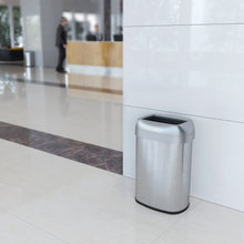 Load image into Gallery viewer, 13 Gallon / 49 Liter Stainless Steel Elliptical Open Top Trash Can in office