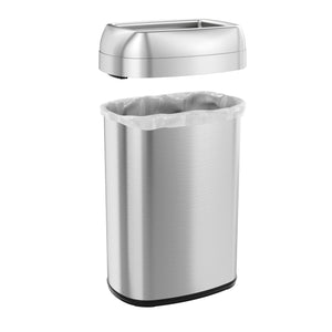 13 Gallon / 49 Liter Stainless Steel Elliptical Open Top Trash Can lid off
