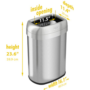13 Gallon / 49 Liter Stainless Steel Elliptical Open Top Trash Can dimensions