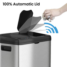 Load image into Gallery viewer, HLS16DCSS stainless steel dual compartment combo sensor trash can recycling bin with wheels 100% automatic lid