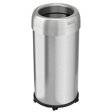 16 Gallon / 61 Liter Round Stainless Steel Open Top Trash Can with Wheels and Dual Odor Filters