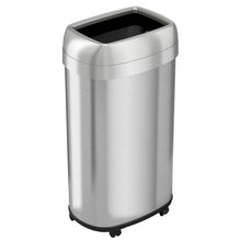 Load image into Gallery viewer, 16 Gallon / 61 Liter Elliptical Stainless Steel Open Top Trash Can with Wheels and Dual Odor Filters