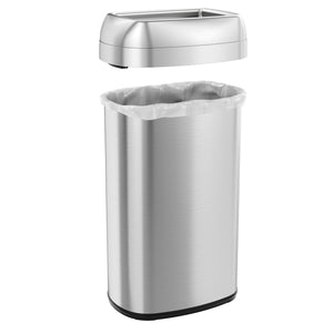 16 Gallon / 61 Liter Stainless Steel Elliptical Open Top Trash Can lid off