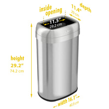 Load image into Gallery viewer, 16 Gallon / 61 Liter Stainless Steel Elliptical Open Top Trash Can dimensions