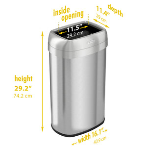 16 Gallon / 61 Liter Stainless Steel Elliptical Open Top Trash Can dimensions