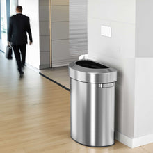 Load image into Gallery viewer, 18 Gallon Stainless Steel Semi-Round Open Top Trash Can in office hallway