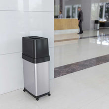 Load image into Gallery viewer, 18 Gallon Dual Push Door Rectangular Stainless Steel Trash Can with AbsorbX Odor Control and Wheels in office