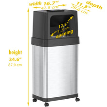 Load image into Gallery viewer, 18 Gallon Dual Push Door Rectangular Stainless Steel Trash Can with AbsorbX Odor Control and Wheels dimensions