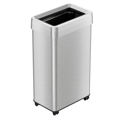 18 Gallon / 68 Liter Rectangular Stainless Steel Open Top Trash Can with Wheels and Dual Odor Filters