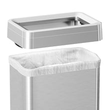 Load image into Gallery viewer, 18 Gallon / 68 Liter Rectangular Stainless Steel Open Top Trash Can with Wheels and Dual Odor Filters removable lid