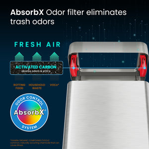 21 Gallon / 80 Liter Rectangular Stainless Steel Open Compost Bin with Dual Odor Filters AbsorbX Odor Filter eliminates trash odors