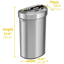 Load image into Gallery viewer, 23 Gallon Stainless Steel Semi-Round Open Top Trash Can dimensions