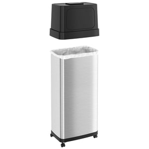 24 Gallon Dual Push Door Rectangular Stainless Steel Trash Can with AbsorbX Odor Control and Wheels lid off