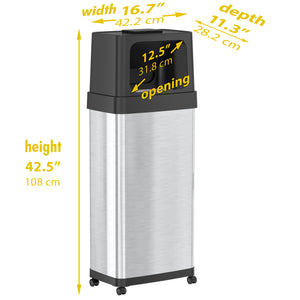 24 Gallon Dual Push Door Rectangular Stainless Steel Trash Can with AbsorbX Odor Control and Wheels dimensions
