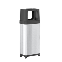 Load image into Gallery viewer, HLS Commercial HLS24DPO stainless steel trash can with built-in AbsorbX odor control system, and caster wheels on a white background.