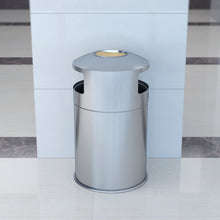 Load image into Gallery viewer, 50 Gallon Indoor Dual Side-Entry Stainless Steel Round Trash Can with Removable Ashtray in office