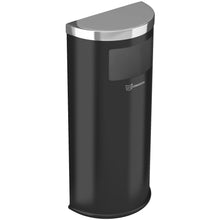 Load image into Gallery viewer, 9 Gallon Black Powder-Coated Steel Half-Round Side-Entry Trash Can