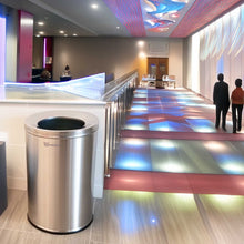 Load image into Gallery viewer, 26 Gallon Stainless Steel Round Open Top Trash Can in movie theater lobby