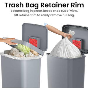 13.2 Gallon / 50 Liter Step Pedal Trash Can (Gray Plastic) Trash Bag Retainer Rim