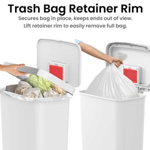 13.2 Gallon / 50 Liter Step Pedal Trash Can (White Plastic) Trash Bag Retainer Rim 