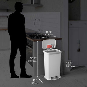 13.2 Gallon / 50 Liter Step Pedal Trash Can (White Plastic) Dimensions