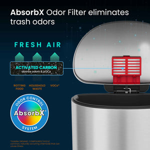 13.2 Gallon Fire Rated Stainless Steel Semi-Round Soft Step Trash Can with Odor Filter and Removable Inner Bucket
