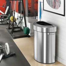 Load image into Gallery viewer, 18 Gallon Stainless Steel Semi-Round Open Top Trash Can in office gymnasium workout facility