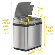 Load image into Gallery viewer, HLS Commercial 2.5 Gal Sensor Waste Receptacle dimensions