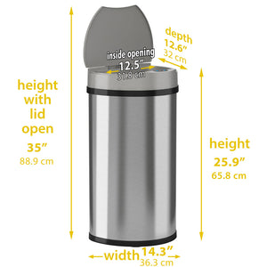 HLS Commercial 13 Gal Semi-Round Sensor Waste Receptacle dimensions