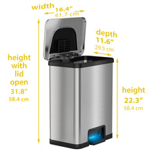 Load image into Gallery viewer, HLS Commercial 13 Gal Pedal Sensor Waste Receptacle dimensions