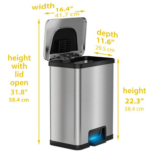 HLS Commercial 13 Gal Pedal Sensor Waste Receptacle dimensions