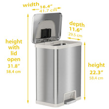 Load image into Gallery viewer, HLS Commercial 13 Gal Pedal Sensor Waste Receptacle dimensions