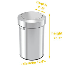 Load image into Gallery viewer, 17 Gallon Stainless Steel Swing Top dimensions