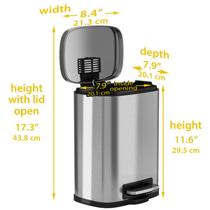 HLS Commercial 1.3 Gal Step Pedal Waste Receptacle dimensions