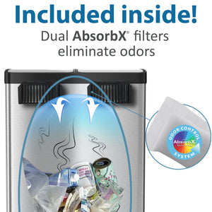 Included inside! Dual AbsorbX filters eliminate odors